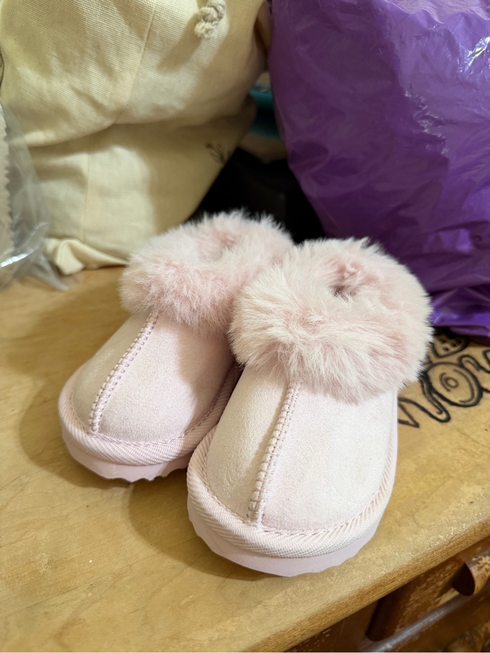 Cat & Jack Pink Faux Fur Moccasin Slippers for Kids